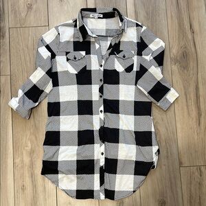 Black and White Plaid Button-Up Shirt